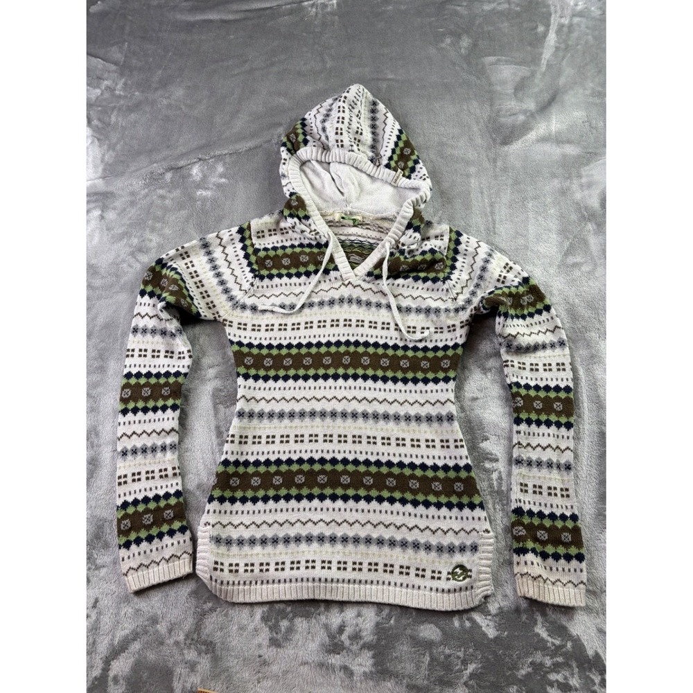 Billabong Sweater Womens M V-Neck Embroidered Hooded Drawstring baja Surf